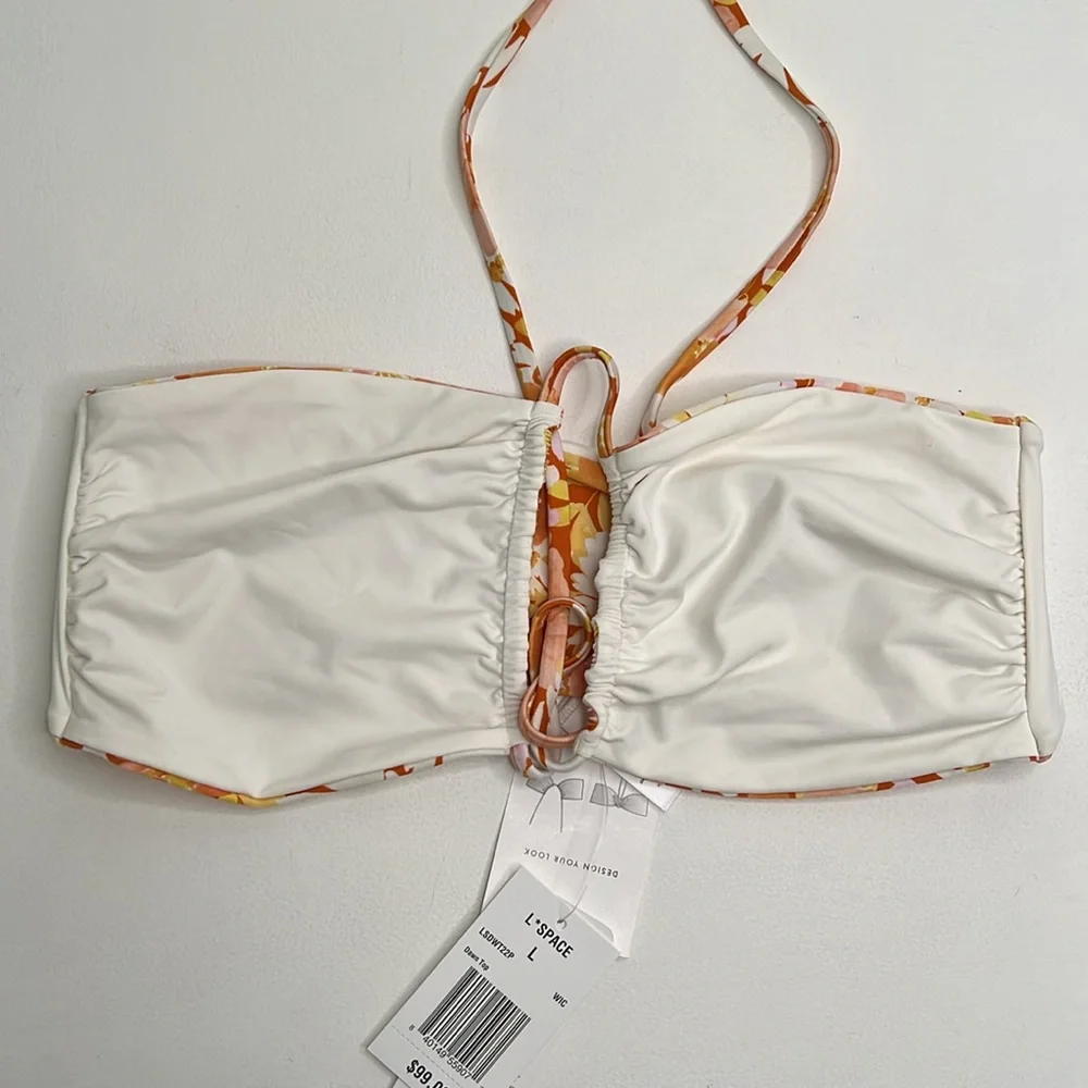 NWT L*Space Dawn multi bandeau Amal orange floral bikini top